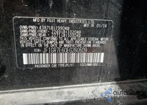 2014 Subaru Impreza Wrx z USA, uszkodzony, nr VIN JF1GR7E60EG260509